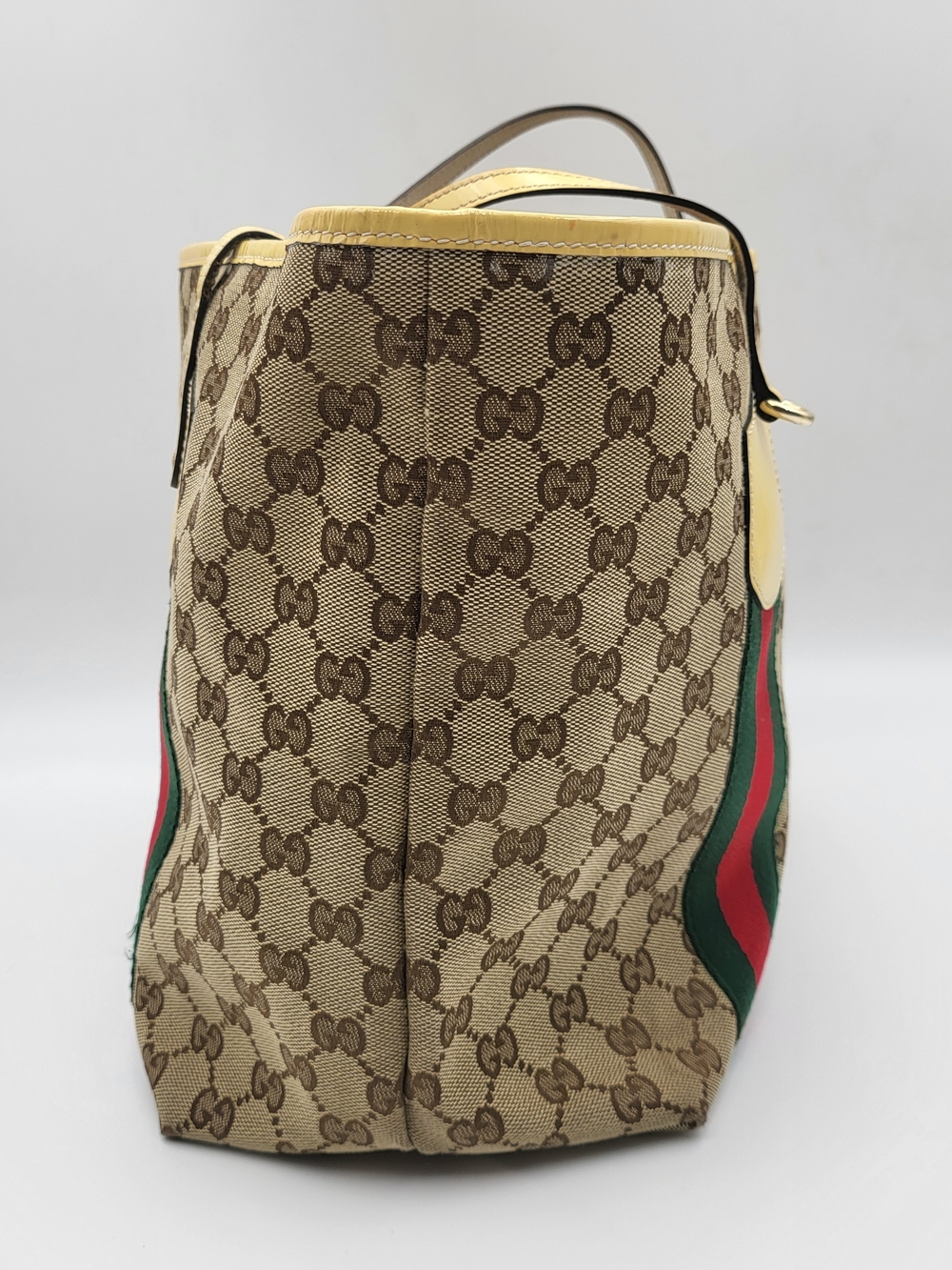 GUCCI GG Canvas Web Sherry Line Patent Leather Jolie Large Tote Bag..Auth W/COA - Picture 4 of 16